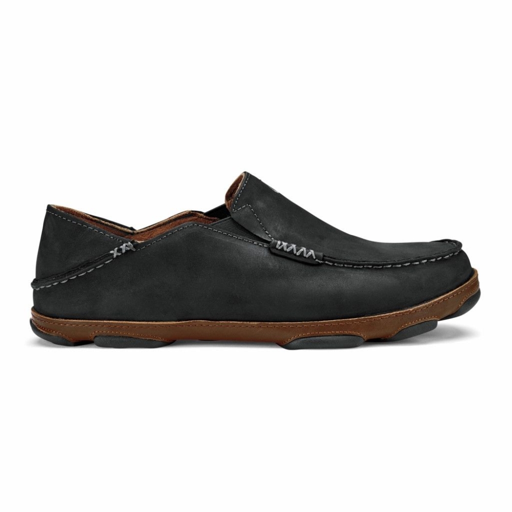Black Men's OluKai Moloa Slip On Shoes | USA26173S